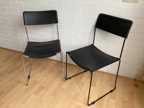 Gispen stoel, leer, Huis en Inrichting, Stoelen, Gebruikt, Twee, Leer, Metaal, Zwart, Ophalen