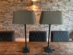 2 Tafellampen taupe lampenkap, Huis en Inrichting, Lampen | Tafellampen, Ophalen, Zo goed als nieuw, Metaal, 50 tot 75 cm