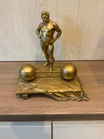 Antiek inktstel brons gewichtheffer gesigneerd, Antiek en Kunst, Ophalen of Verzenden