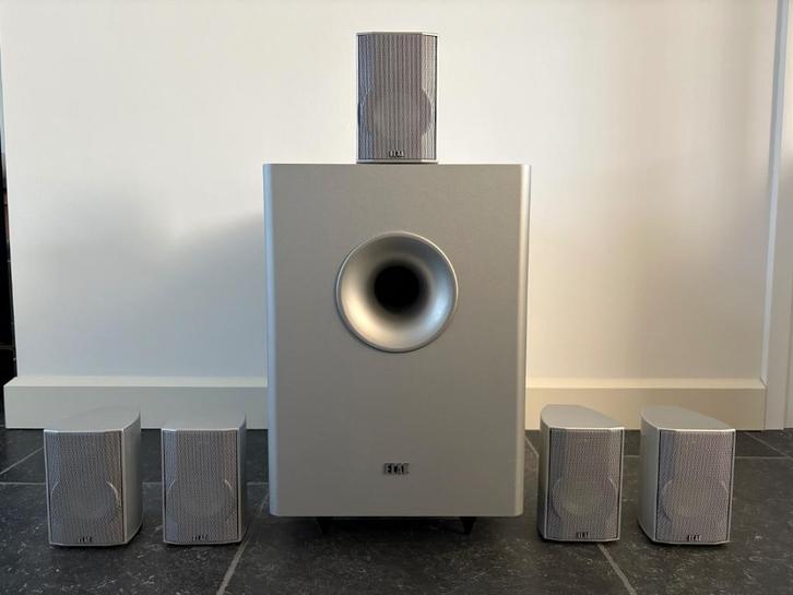 Elac Cinema 2 surround luidsprekers 5.1 subwoofer en beugels, Audio, Tv en Foto, Luidsprekers, Gebruikt, Complete surroundset