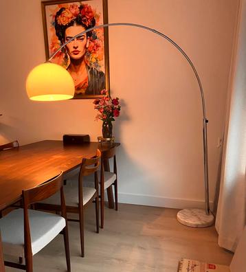 Grote XL vintage booglamp. Chroom. Marmeren beschikbaar voor biedingen