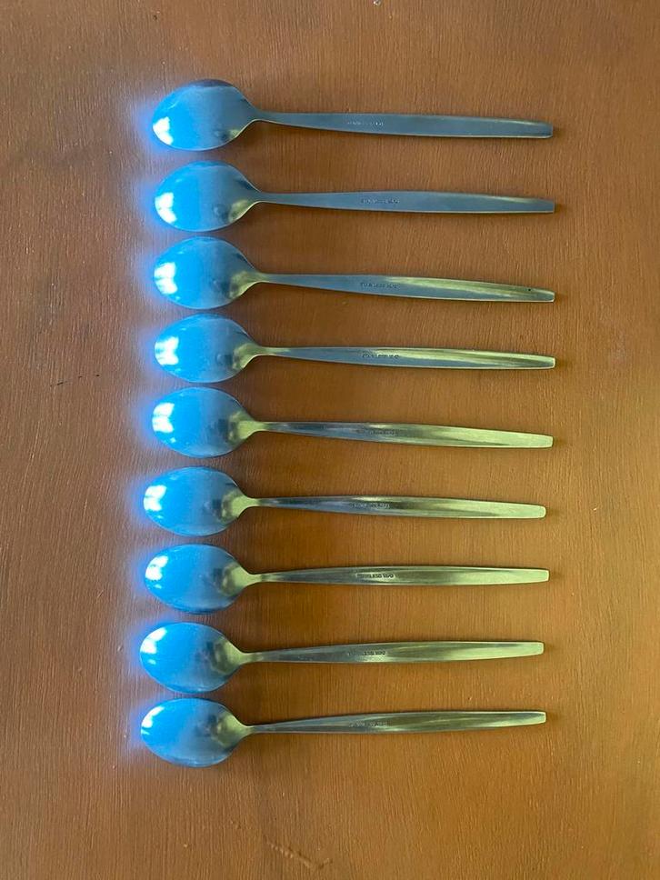 9 RVS Sorbet/Dessert/Koffielepels - 18/0 Stainless, Huis en Inrichting, Keuken | Bestek, Gebruikt, Los bestek, Rvs of Chroom, Vaatwasserbestendig