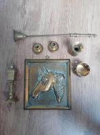 Diverse koperen spulletjes zoals wandplaat, kaarsendover, en, Antiek en Kunst, Ophalen of Verzenden