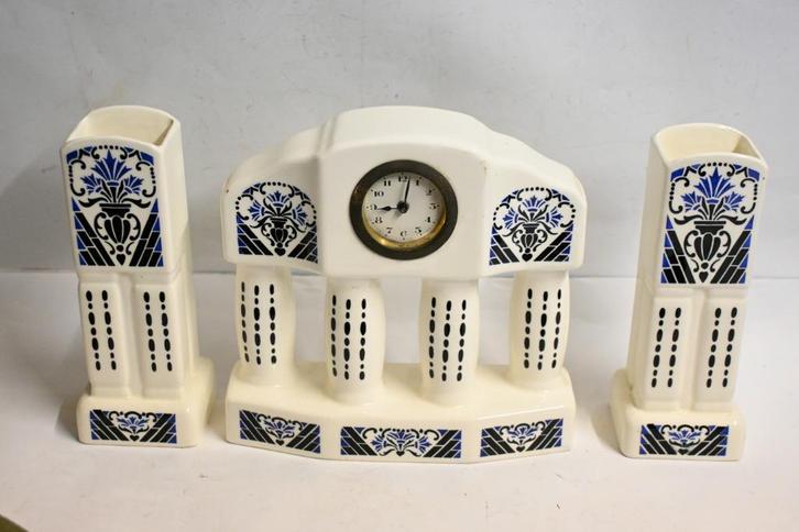 jaren 30 jugendstil art nouveau klok met vazen klokkenstel, Antiek en Kunst, Antiek | Klokken, Ophalen of Verzenden