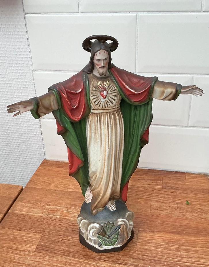 Antiek Heilig Hart Beeld – Pijpaarde, Antiek en Kunst, Antiek | Religie, Ophalen of Verzenden