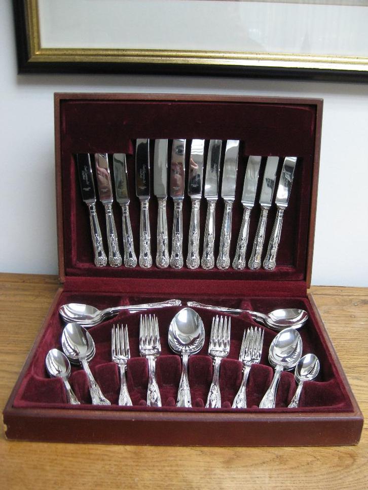 Verzilverd bestek, koningsmotief, King's, 6 personen, Antiek en Kunst, Antiek | Bestek, Ophalen of Verzenden