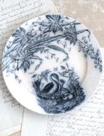 Antiek bordje Sociète Ceramique “Oiseaux”- Blauw, Ophalen of Verzenden