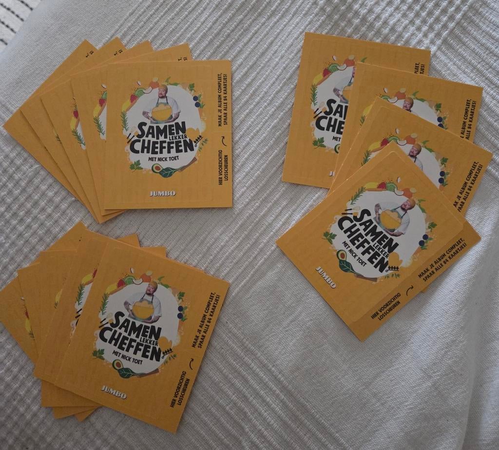 Samen Lekker Cheffen Kaartjes Jumbo (14 pakjes), Hobby en Vrije tijd, Spaarzegeltjes, Ophalen of Verzenden, Winkel, Super of Benzinepomp