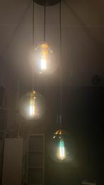 Blauwe hanglamp met 3 glazen bollen + dimbare peertjes, Ophalen, Zo goed als nieuw, Glas, 75 cm of meer
