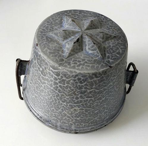 Oude Emaille Poffert Vorm Pan Grijs Gewolkt Keukenemaille, Antiek en Kunst, Antiek | Emaille, Verzenden