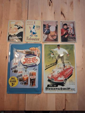 Vintage Reclameborden Set - Heineken, Pepsi, Messersch, etc. beschikbaar voor biedingen