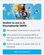 2e bioscoopkaart gratis, Tickets en Kaartjes, Eén persoon, Kortingsbon