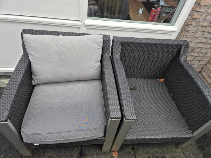 2 Rotan Tuinstoelen met Kussens, Tuin en Terras, Tuinstoelen, Gebruikt, Rotan, Ophalen of Verzenden