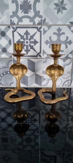 Prachtige set van messing Cobra kandelaars, Ophalen of Verzenden, Koper of Brons