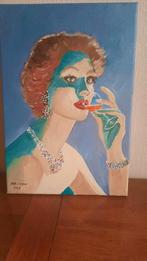 Fauvisme art deco vrouw drinkt coctail olieverf van langen, Antiek en Kunst, Ophalen of Verzenden