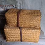1x Oude rieten reiskoffer koffer reismand met riem *Etage3*, Gebruikt, ., Ophalen of Verzenden, .