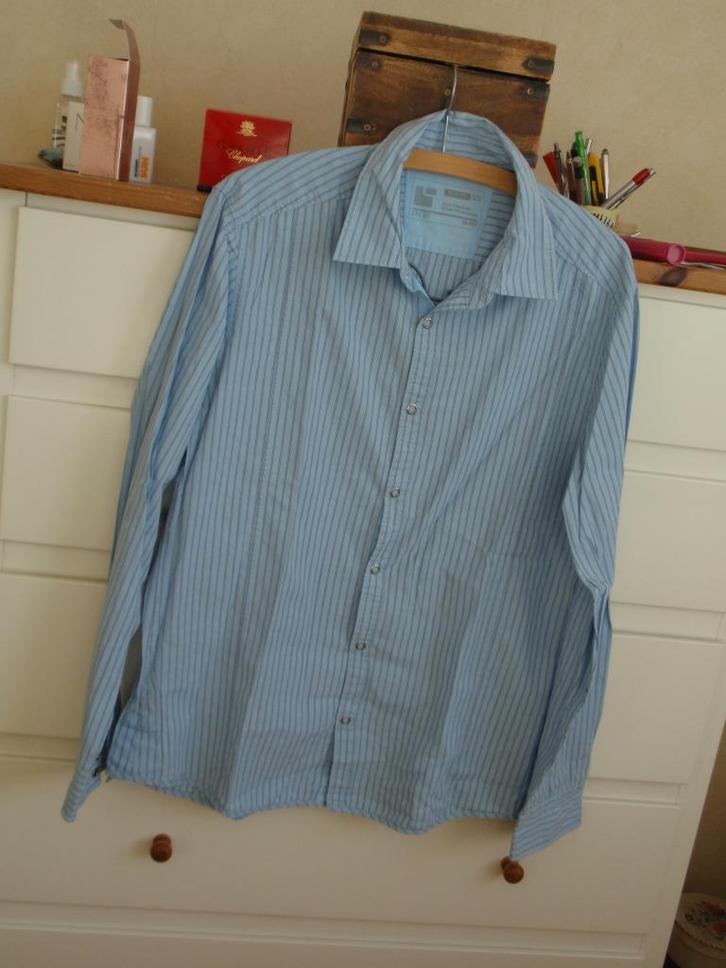 Esprit maat L - sportief gestreept overhemd, Kleding | Heren, Overhemden, Zo goed als nieuw, Halswijdte 41/42 (L), Blauw, Ophalen of Verzenden