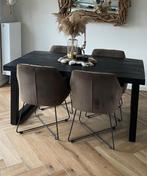 Tafel mangohout + 4 bruine eetkamerstoelen, Huis en Inrichting, Tafels | Eettafels, Ophalen, Gebruikt, 50 tot 100 cm, 150 tot 200 cm