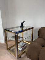 Trolley serveerwagen glas messing chroom vintage Renato Zevi, Ophalen, Minder dan 55 cm, Italiaans design modern, vintage hollywood goud