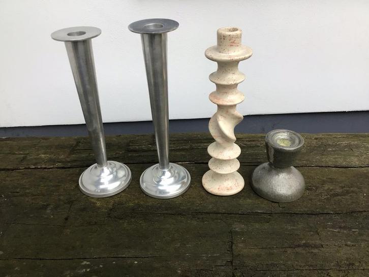 Tin - aardewerk - aluminium kandelaars, Antiek en Kunst, Antiek | Kandelaars, Keramiek of Aardewerk, Ophalen of Verzenden