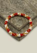 Glaskralen armband - goud, rood en wit - RB133, Overige materialen, Overige kleuren, Verzenden, Nieuw