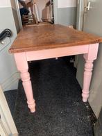 Massief eikenhouten eettafel met gekleurde poten, Huis en Inrichting, Tafels | Eettafels, Ophalen, Gebruikt, Eikenhout, 50 tot 100 cm