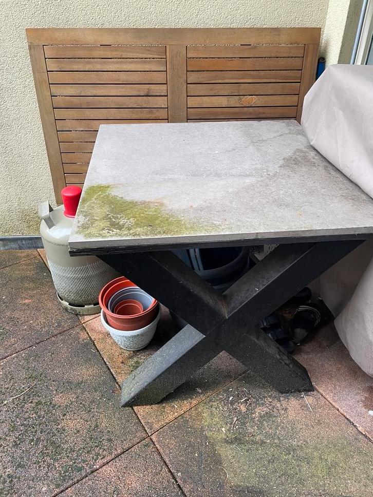 Stevig 80x80 Buitentafel, Tuin en Terras, Tuintafels, Gebruikt, Vierkant, Metaal, Ophalen