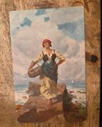 Vrouw met mand vis op rotsen bij zee - Ettore Tito, Verzenden, Voor 1920, Ongelopen, Overige thema's