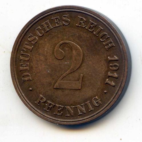 Duitsland 2 Pfennig 1911 G Oplage Ca. 1.3 Miljoen, Postzegels en Munten, Munten | Europa | Niet-Euromunten, Duitsland, Ophalen of Verzenden