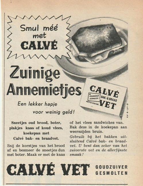 retro reclame 1952 Calvé vet zuinige Annemietjes jaren 50, Verzamelen, Retro, Overige typen, Verzenden