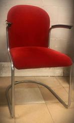 Origineel Gispen Stoel 413-R met rode corduroy stof, Huis en Inrichting, Stoelen, Ophalen, Gebruikt, Vintage, Metaal