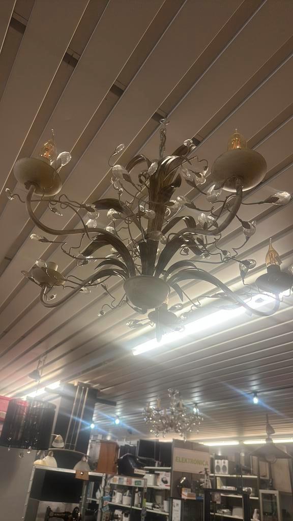 Houten Kroonluchter, Huis en Inrichting, Lampen | Kroonluchters, Gebruikt, Hout, Metaal, Ophalen