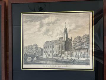 Abraham Delfos, Gezigt op de Academie, te Leyden - Ingelijs beschikbaar voor biedingen