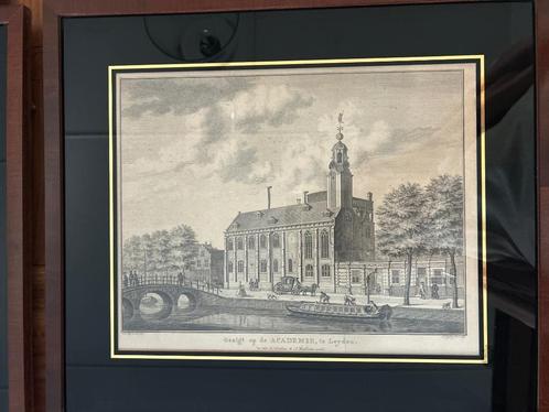 Abraham Delfos, Gezigt op de Academie, te Leyden - Ingelijs, Antiek en Kunst, Kunst | Schilderijen | Klassiek, Ophalen of Verzenden