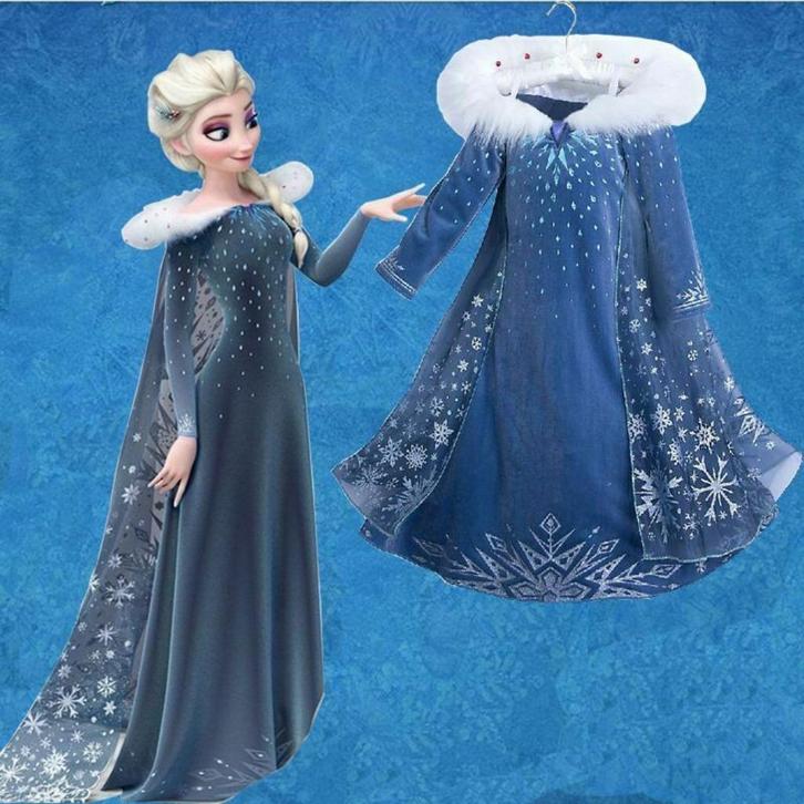SINT KADO Frozen 2 Elsa Jurk bontkraag diverse maten, Kinderen en Baby's, Carnavalskleding en Verkleedspullen, Nieuw, Meisje, 122 t/m 128