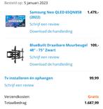 Samsung 65" Neo QLED TV + Beugel, Audio, Tv en Foto, Televisies, Ophalen, QLED, 120 Hz, Zo goed als nieuw