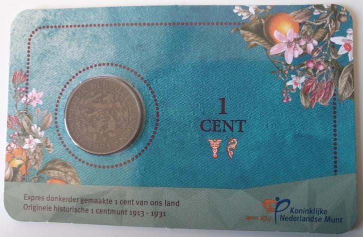 Wilhelmina 1 cent 1921 in coincard, Postzegels en Munten, Munten | Nederland, Losse munt, 1 cent, Koningin Wilhelmina, Verzenden