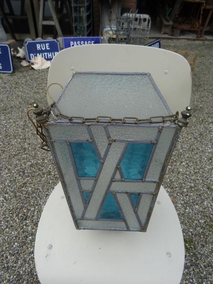 erg mooie Franse glas-in-lood hanglamp / lamp, Antiek en Kunst, Antiek | Lampen, Ophalen