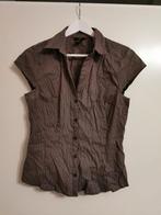 H&M grijs fijngestreepte blouse korte mouw Mt 42 ZGAN, Ophalen of Verzenden, Zo goed als nieuw, Maat 42/44 (L), Grijs