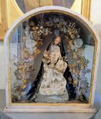 antieke VITRINE KAST - WASSEN MARIA + KIND JEZUS/bloemenboog, Ophalen