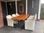 Teakhouten tafel met gietijzeren onderstel - 240x100, Huis en Inrichting, Ophalen, Gebruikt