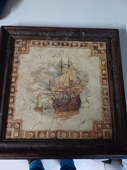 Vintage Schilderij Zeilschip Ingelijst, Antiek en Kunst, Kunst | Schilderijen | Klassiek, Ophalen of Verzenden