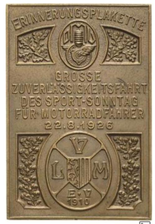 Enkelzijdige bronzen plaquette uit 1926, Verzamelen, Automerken, Motoren en Formule 1, Zo goed als nieuw, Motoren, Ophalen of Verzenden