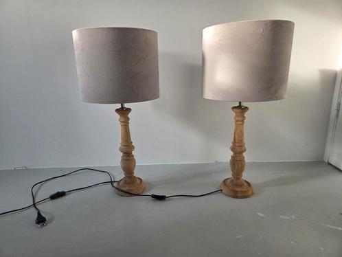 2 van drijfhout gemaakte tafellampen, Huis en Inrichting, Lampen | Tafellampen, Zo goed als nieuw, Minder dan 50 cm, Ophalen