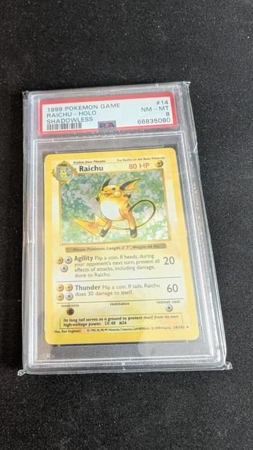 Base set Shadowless 14/102 Raichu PSA 8 beschikbaar voor biedingen