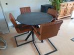 Eettafel en 4 stoelen, Huis en Inrichting, Tafels | Eettafels, Ophalen, 100 tot 150 cm, Rond, Zo goed als nieuw