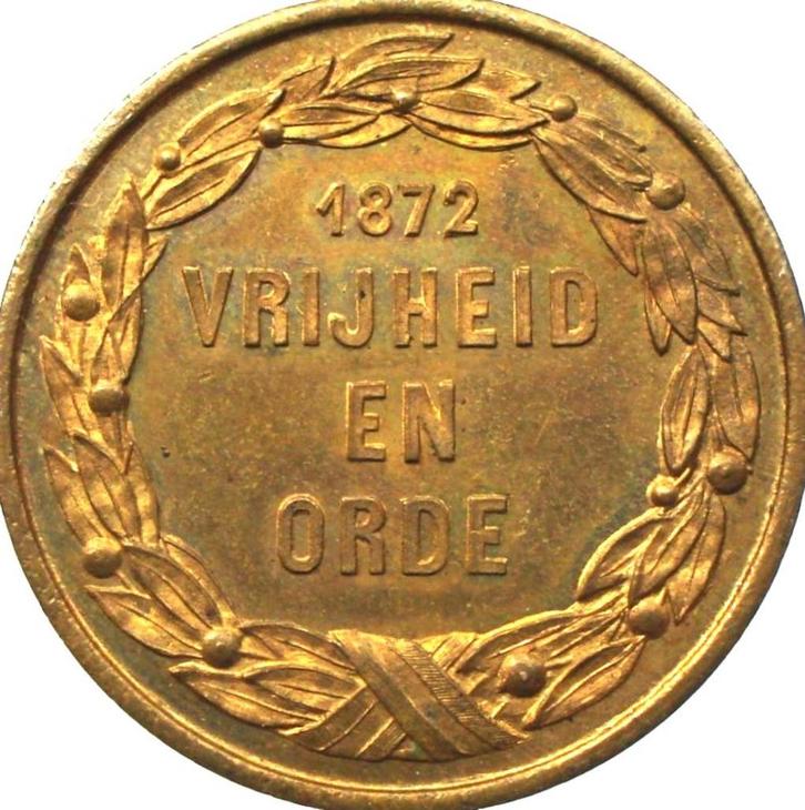 Nederland penning jubileum vrijheid en orde 1872 (UNC-), Postzegels en Munten, Penningen en Medailles, Nederland, Ophalen of Verzenden