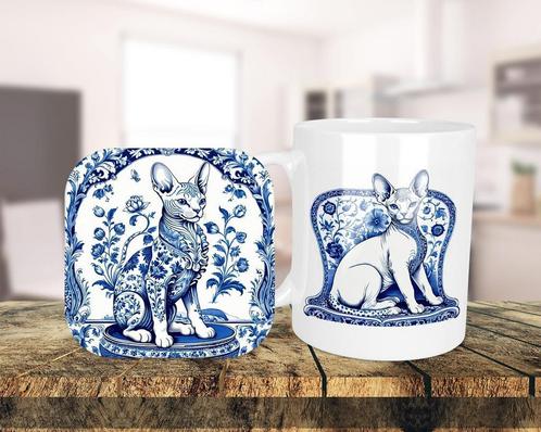 Sphynx Delfts Blauw set onderzetter + mok, Huis en Inrichting, Keuken | Servies, Nieuw, Kop(pen) en/of Schotel(s), Overige stijlen