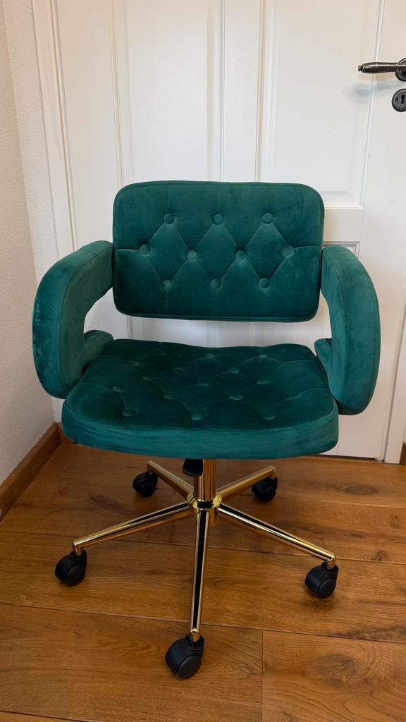Te koop: luxe groene velvet bureaustoel, Huis en Inrichting, Bureaustoelen, Zo goed als nieuw, Groen, Ophalen of Verzenden