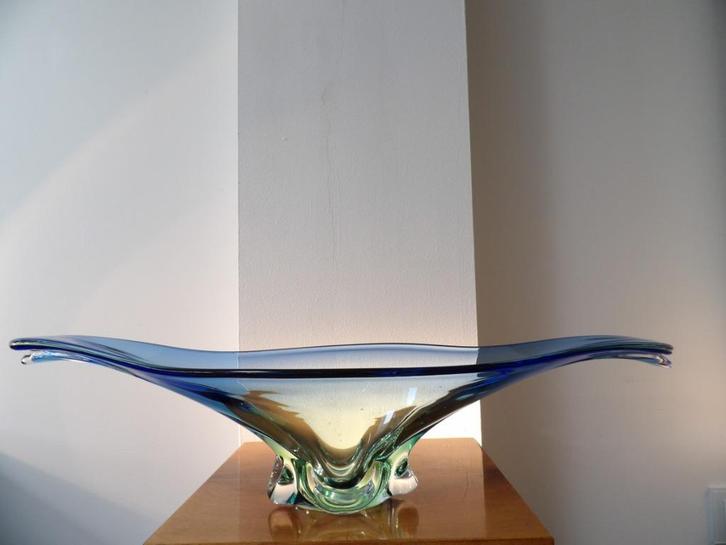 Murano grote Sixties Schaal, Blauw, Antiek en Kunst, Antiek | Glas en Kristal, Ophalen of Verzenden